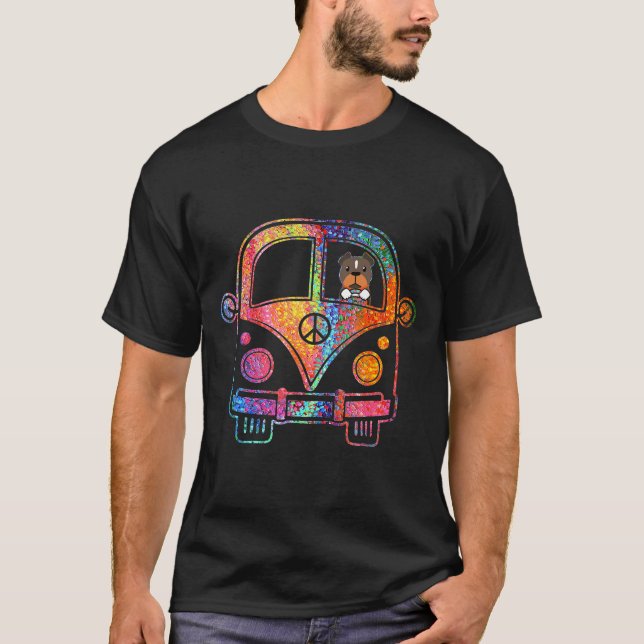 Coola Peace Amp Kärlek Pitbull i Hippie Buss T Shirt (Framsida)