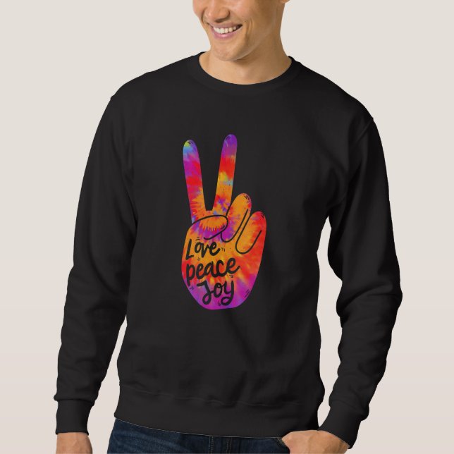 Coola Peace Hand Sign Tie Dye Boho Hippie Lång Ärmad Tröja (Framsida)