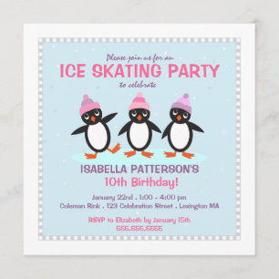 Coola Penguin Ice Sking Födelsedagsfest inbjudan