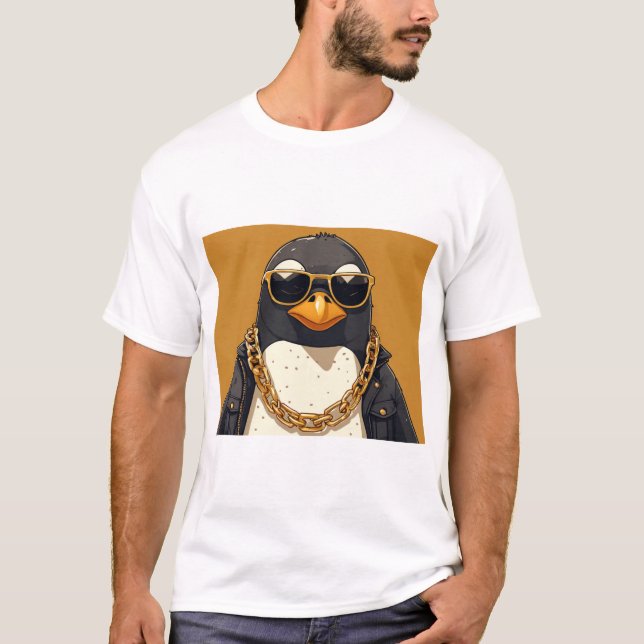 Coola Penguin, Jacka och solglasögon med bakgrunds T Shirt (Framsida)