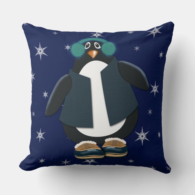 Coola Penguin | Night Himlar Snöflingor Kudde (Framsida)