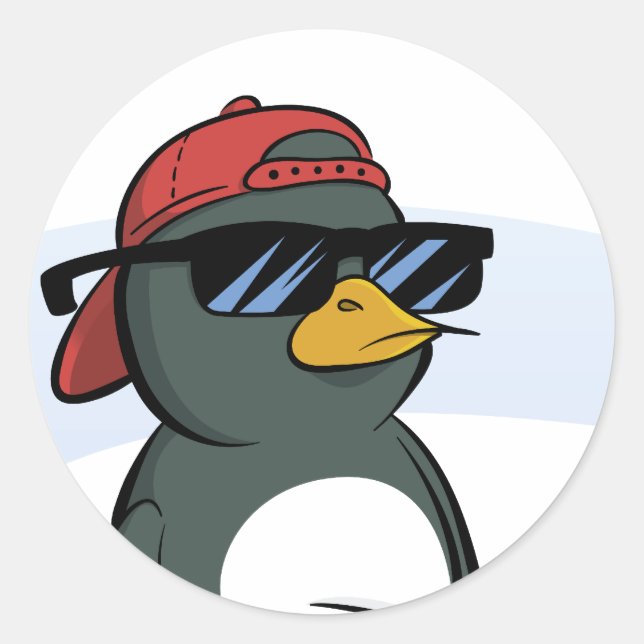 Coola Penguin Wearing Sunglass Runt Klistermärke (Framsida)
