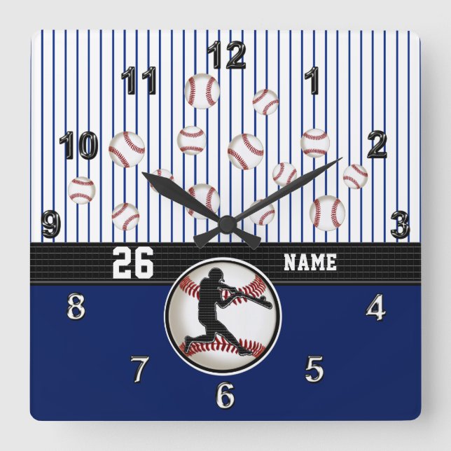 Coola Personlig Baseball Clock med text Fyrkantig Klocka (Framsida)