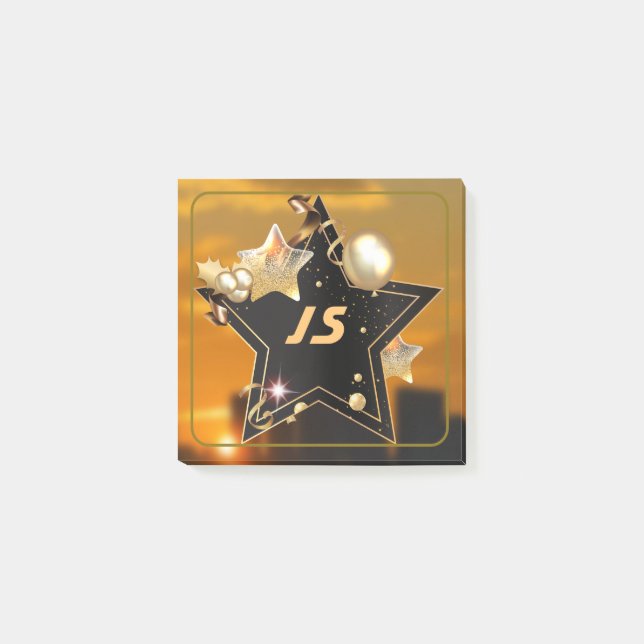 Coola Personlig Guld Black Stars Post-it Notes Block (Framsida)