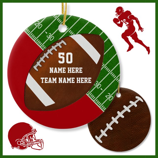 Coola Personlig julprydnader i fotboll Julgransprydnad Keramik (Personalized Football Christmas Ornaments. Football Team Christmas Gifts. Football team gifts.)
