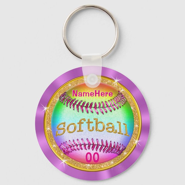 Coola PERSONLIG Multifärgad Softball Keychains Nyckelring (Framsida)