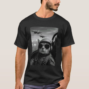 Coola Pilot Katt Selfie Stridsflygplan Humor Grafi T Shirt