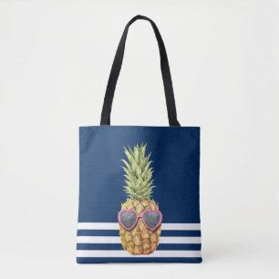 Coola Pineapple Nautical Navy Blue Stripe Tygkasse
