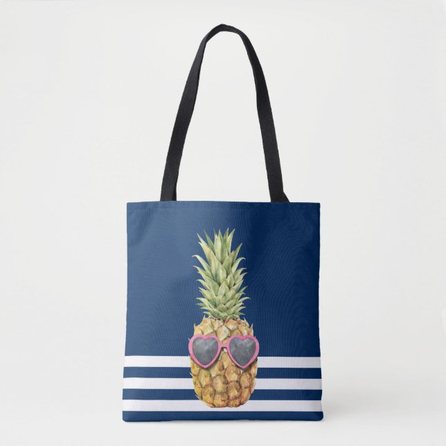 Coola Pineapple Nautical Navy Blue Stripe Tygkasse (Framsida)