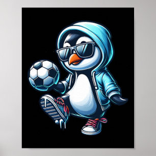 Coola pingvinfotbollsspelare med solglasögon poster
