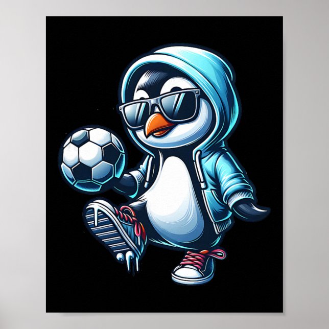 Coola pingvinfotbollsspelare med solglasögon  poster (Framsidan)