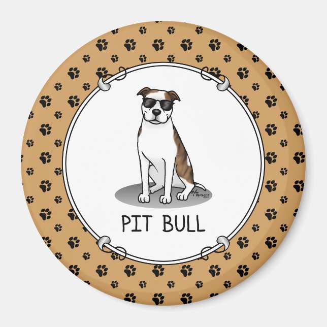 Coola Pit Bull and Sunglass (lt brindle white 3) Magnet (Framsidan)