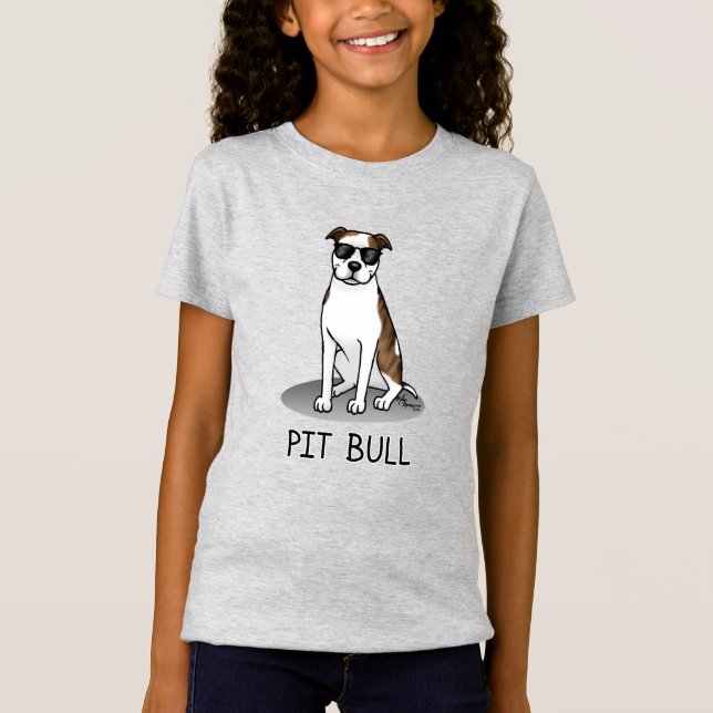 Coola Pit Bull and Sunglass (lt brindle white 3) T Shirt (Framsida)