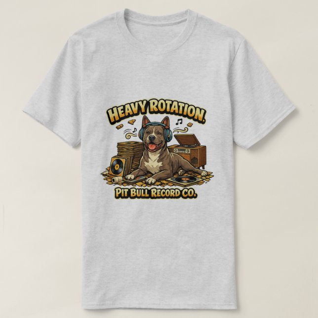 Coola Pitbull Vinylskivor Retro Vibe T Shirt (Design framsida)