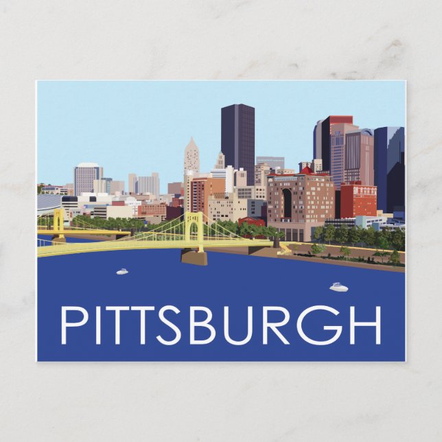 Coola Pittsburgh Skyline Computer Illustration Vykort (Framsida)