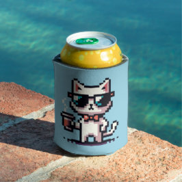 Coola Pixel Cat med kaffe - 8-bitars Retro-Kattdju
