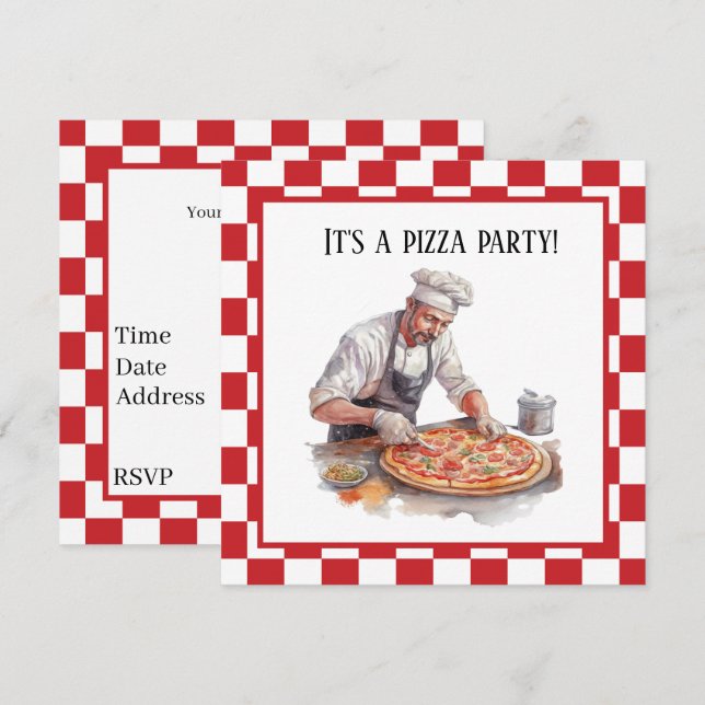 Coola pizza party inbjudningar (Fram/baksida)