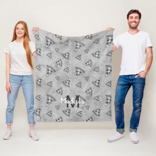 Coola pizza slice vintage svartvit grått Monogram Fleecefilt