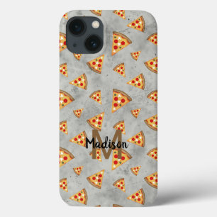 Coola pizza slices vintage grått mönster Monogram