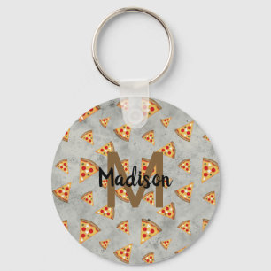 Coola pizza slices vintage grått mönster Monogram Nyckelring