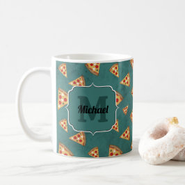 Coola pizzabitars vintage teal mönster Monogram Kaffemugg