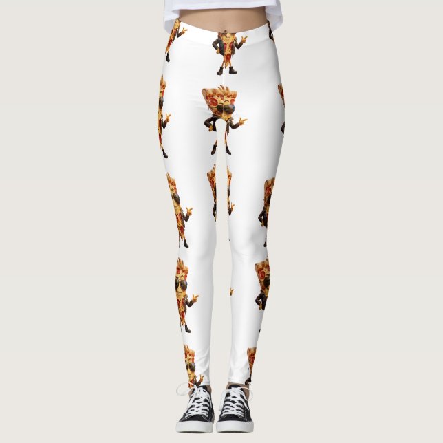 Coola pizzabitmaskotar i läderjacke konst leggings (Framsida)