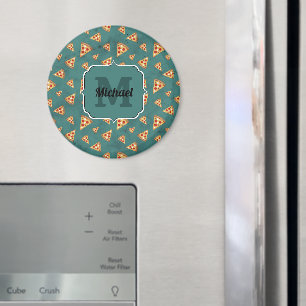 Coola pizzaskivor vintage teal mönster Monogram Magnet