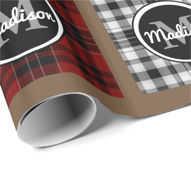 Coola Plaid w/Monogram & Namn Presentpapper (Rullad Hörn)