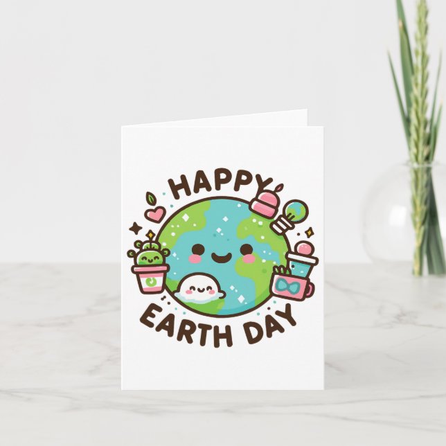 Coola Planet Earth Day Birthday som säger Lycklig  Kort (Framsida)