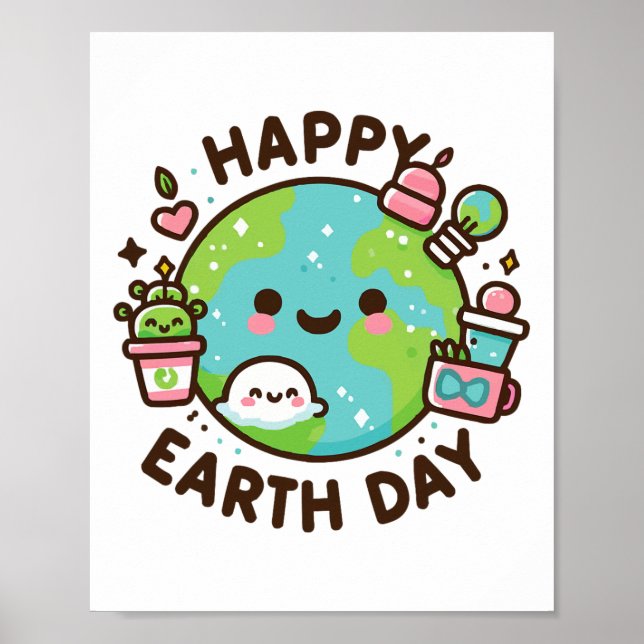 Coola Planet Earth Day Birthday som säger Lycklig  Poster (Framsidan)