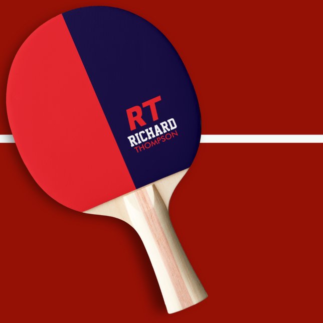 Coola Player Monogram namn halvblå halvblå halvröd Pingisracket (Skapare uppladdad)