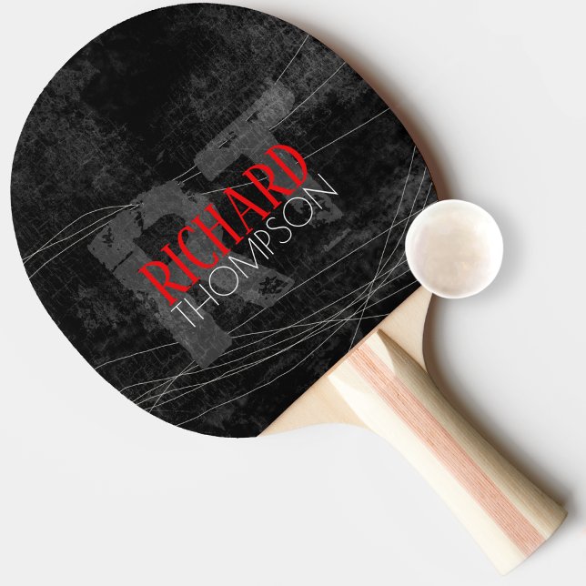 Coola player monogram (namn + initialer) på svart pingisracket (Skapare uppladdad)