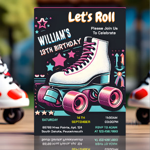 coola pojkar flickor Roller Skating 13:e födelseda Inbjudningar