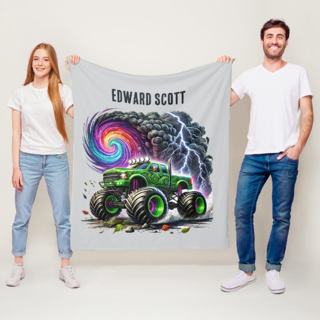 Coola pojkar monster lastbil lägg till namn fleecefilt (På plats)