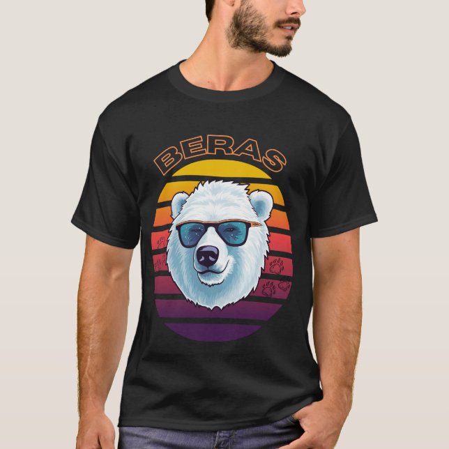 Coola Polar Bear Retro Sunset Surfing Vibes T Shirt (Framsida)