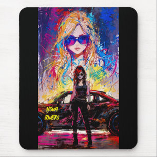 Coola Pop Art animerad bilförare av honkön tävling Musmatta