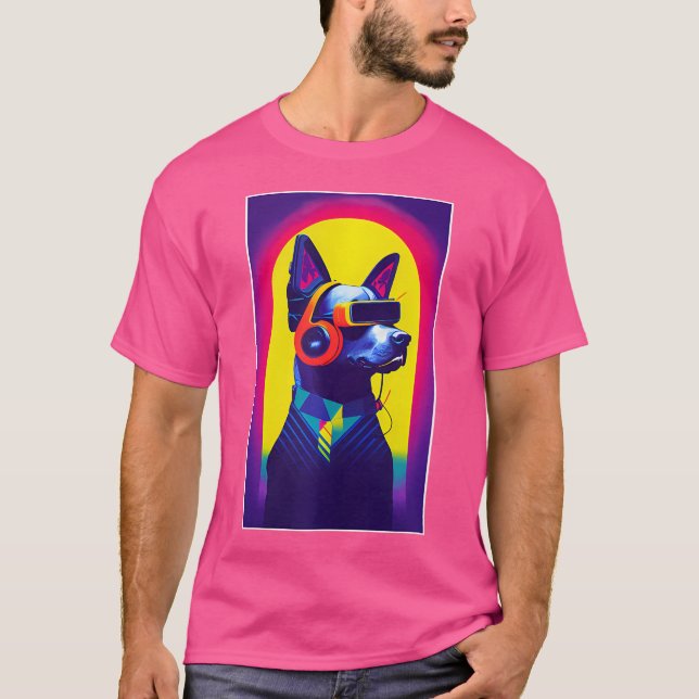 Coola Pop Art Cyber Punk Doberman Wearing Headphon T Shirt (Framsida)