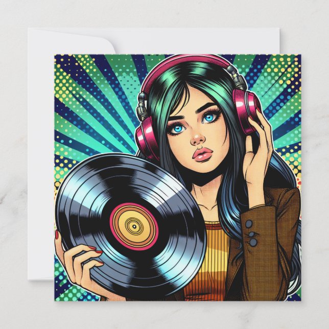 Coola Pop Art Tecknad Stil Girl med Vinyl Album (Framsida)