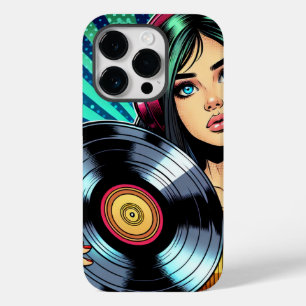 Coola Pop Art Tecknad Stil Girl med Vinyl Album