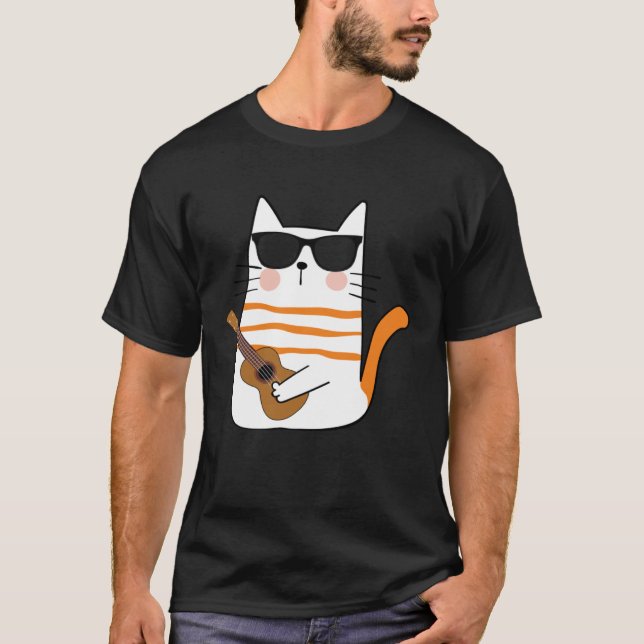 Coola Pop Cat Sten Guitar Kattunge Kitten T Shirt (Framsida)