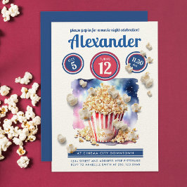 Coola Popcorn Movie Night Cinema Party Watercolor Inbjudningar
