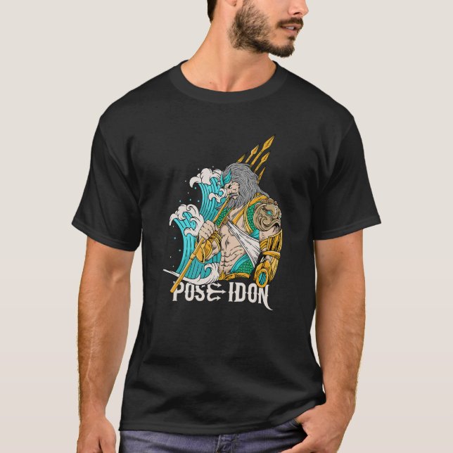 Coola Poseidon, gud of the Sea in Ancient Grekiska T Shirt (Framsida)