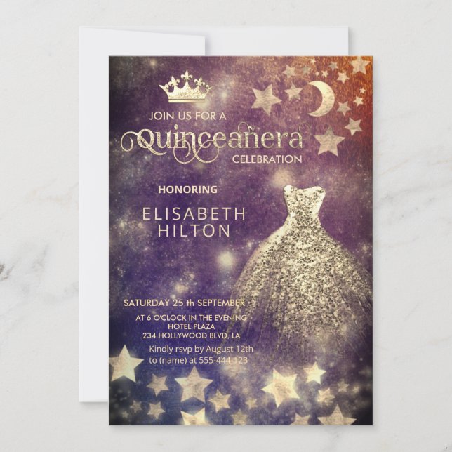 Coola princess celestial dress måne stjärnor inbjudningar (Framsida)