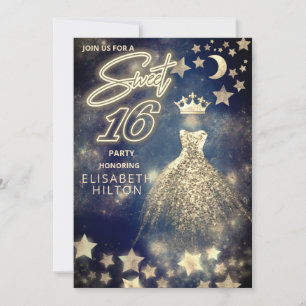 Coola prinsessan Guld Sequins klär måne stjärnor b Inbjudningar