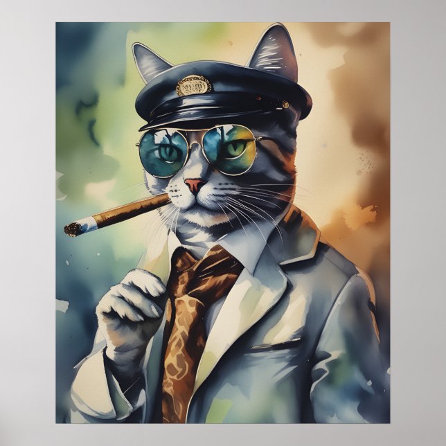 Coola Professor Cat Wall Art, Cigar SmoCat Cat Poster (Framsidan)