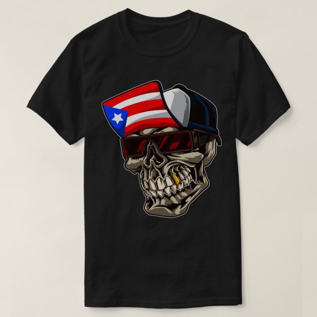 Coola Puerto Rico Skull med sockel och boricua-Fla T Shirt (Design framsida)