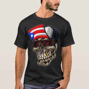 Coola Puerto Rico Skull med sockel och boricua-Fla T Shirt