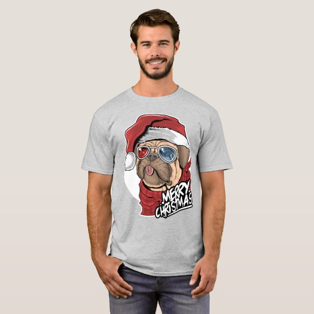 Coola Pug hund jul T Shirt (Hel framsida)