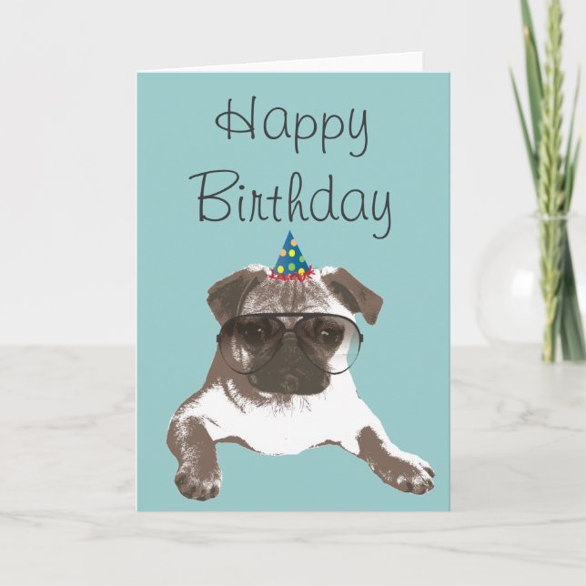 Coola Pug in Glass Grattis på födelsedagen Card Kort (Framsida)