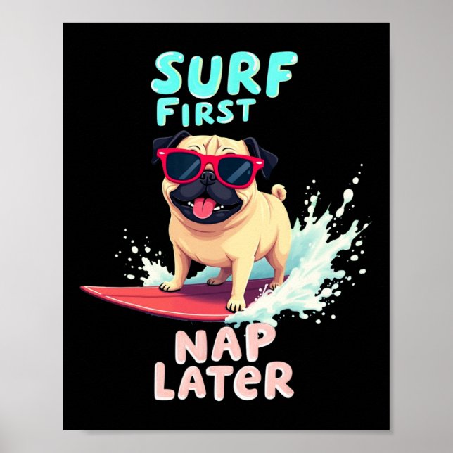 Coola Pug Surfande Hund  Poster (Framsidan)